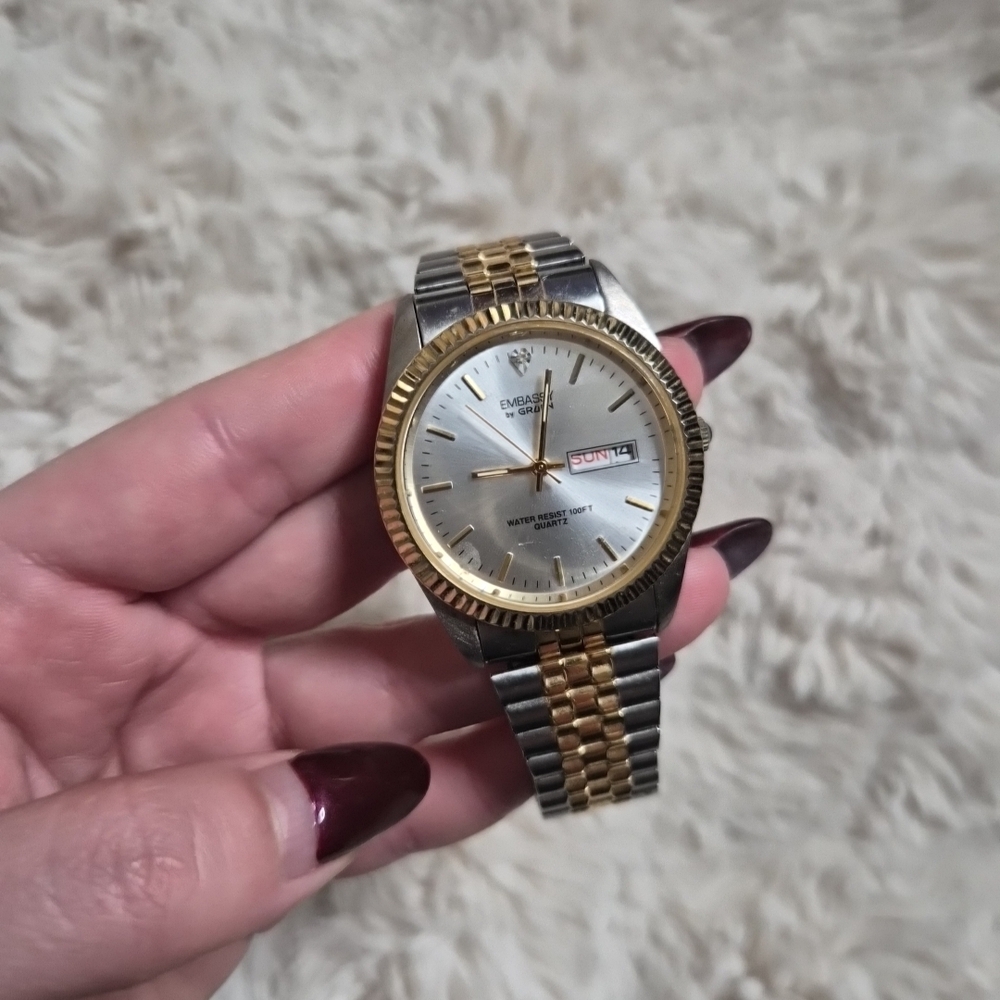 Embassy By Gruen Watch Brut Two Tone Silver Gold Tone Classic Office Work Busine